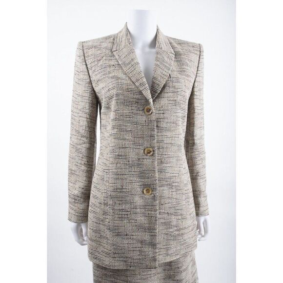 Celine Womens Blazer Suit Jacket Long & Pencil Skirt Set Sz 40 US 8 Blue Tweed - Picture 2 of 15